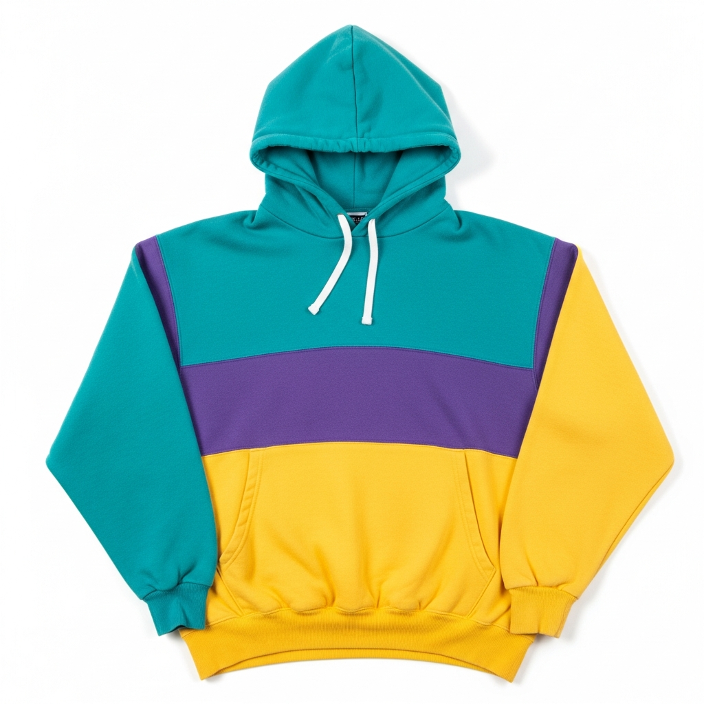 90s inspired color block hoodie